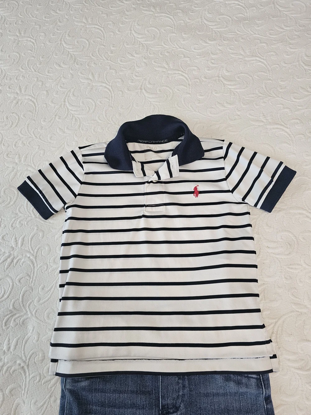Ralph Lauren Boys' Navy & White Stripe Polo / Blue Denim Jeans(First Impresions)
